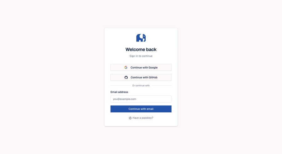 Prelint のログイン画面。Continue with Google、Continue with GitHub、メールアドレスの欄が並ぶ