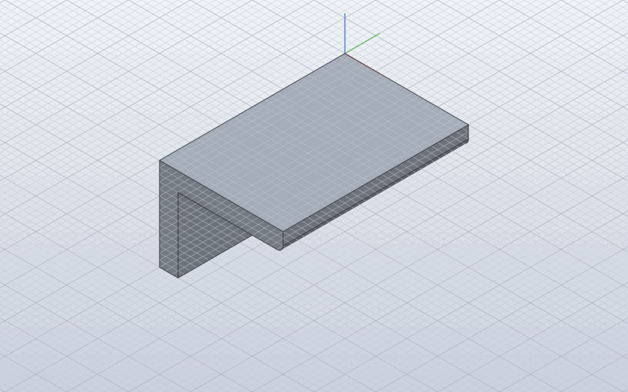 SolidCraftが同梱サンプルのブラケットをCPUラスタライザで描いたisoビュー。L字形の金具に角丸が1か所ついている