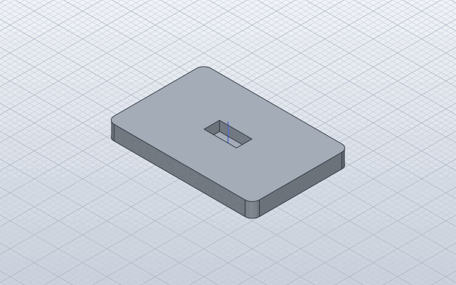 SolidCraftのMCPサーバーにエージェントが設計させたUSBメモリ立て。長方形の台の角が丸く、中央にUSBメモリを挿すスリットが1本彫られている